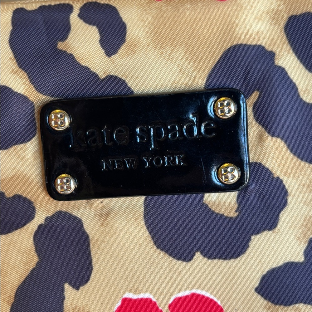 Kate Spade NY Stevie Pop Art Leopard Nylon Tote Black Patent Gold Hardware - Picture 5 of 11